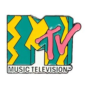 MTV Enamel Pin ZigZag Green Pink Yellow Vintage Retro Style NEW 80's Music